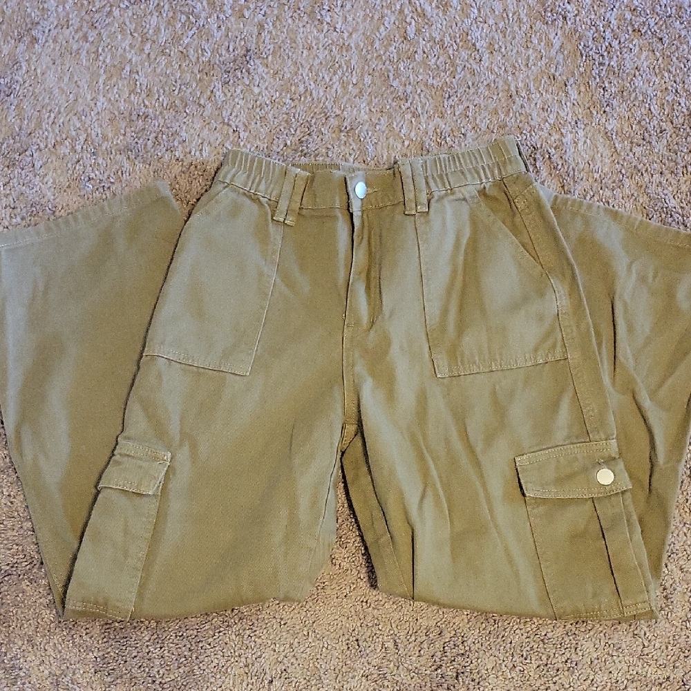 Khaki Cargo Pants Elastic Waist Med